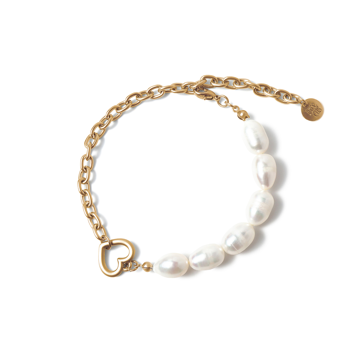 Heart Pearl Chain Bracelet Gold