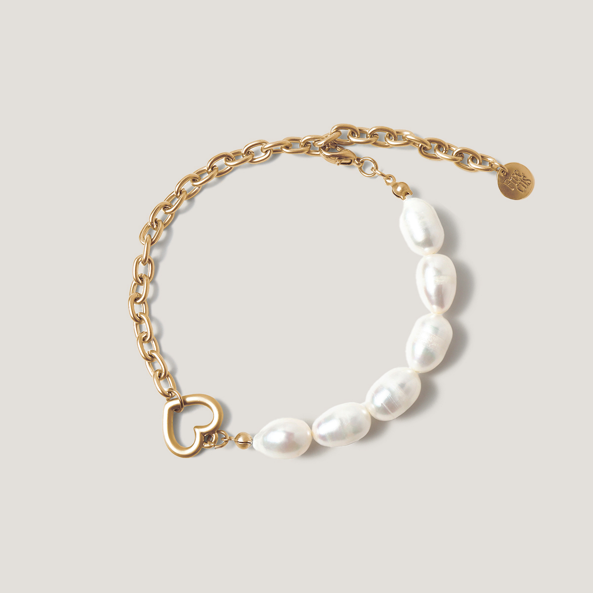 Heart Pearl Chain Bracelet Gold