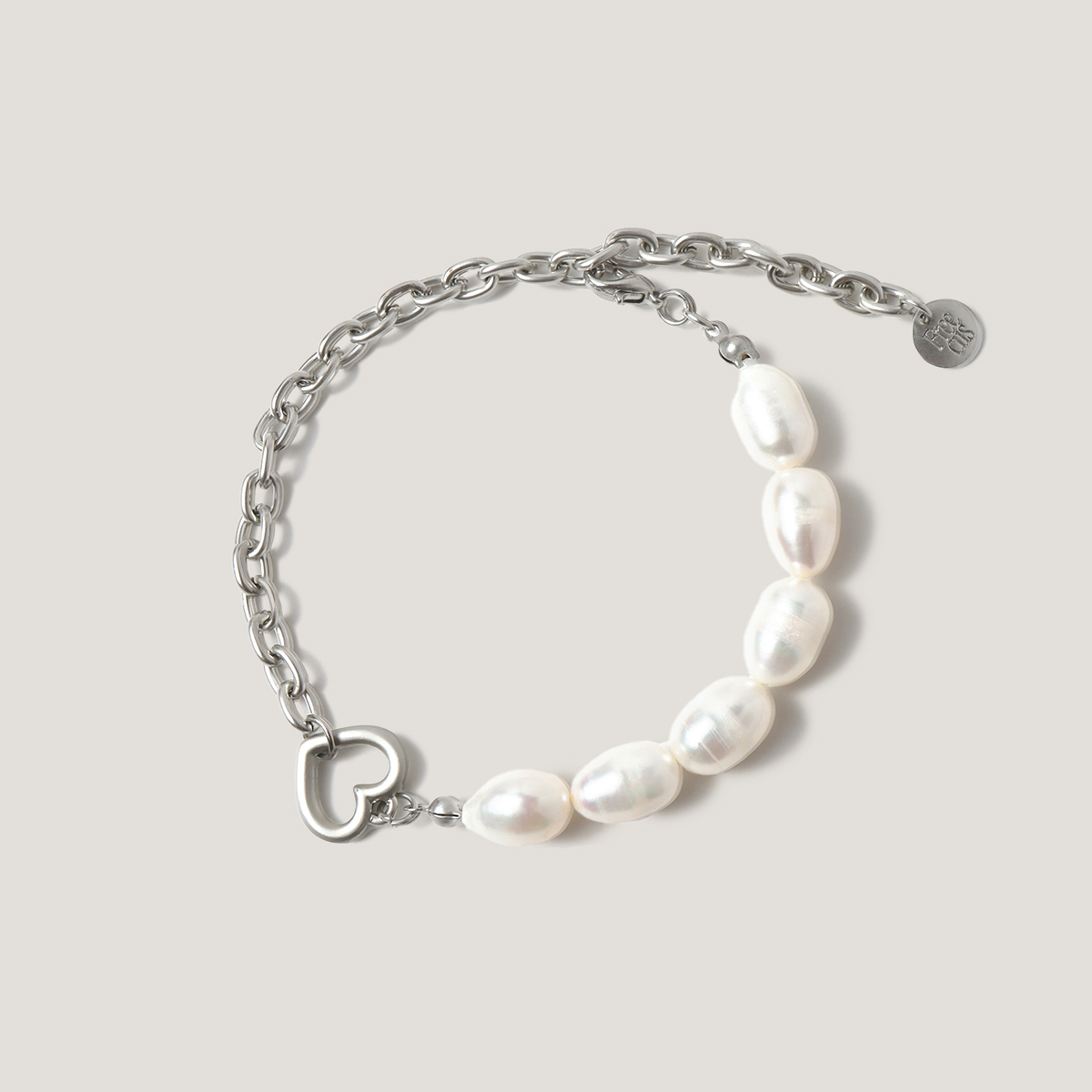 Heart Pearl Chain Bracelet Silver