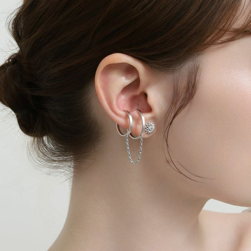 2-Way Chain Ear Cuff Ring (Silver)【Light】 | Freecus
