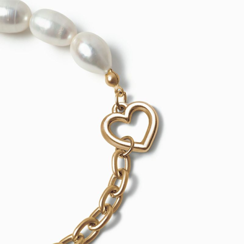 Heart Pearl chain Bracelet（Gold）【Luxe】 | Freecus